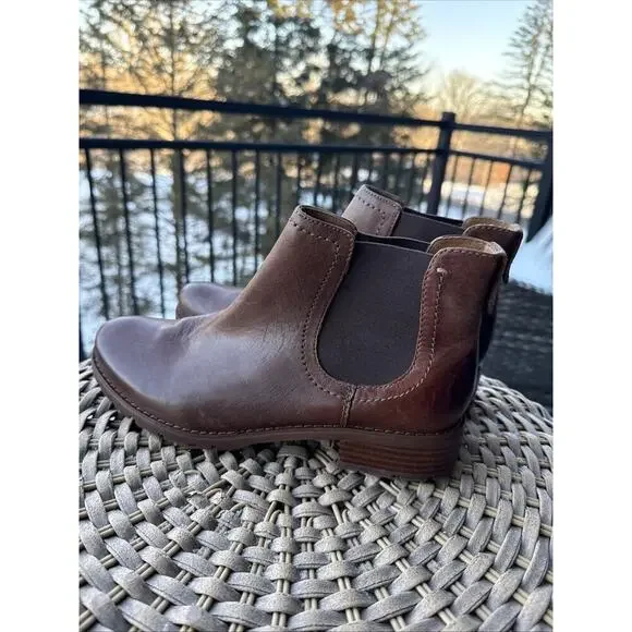 Sofft Brown Boot Women’s 10 Distressed Leather SELBY Chelsea Pull On Block Low - Picture 9 of 14